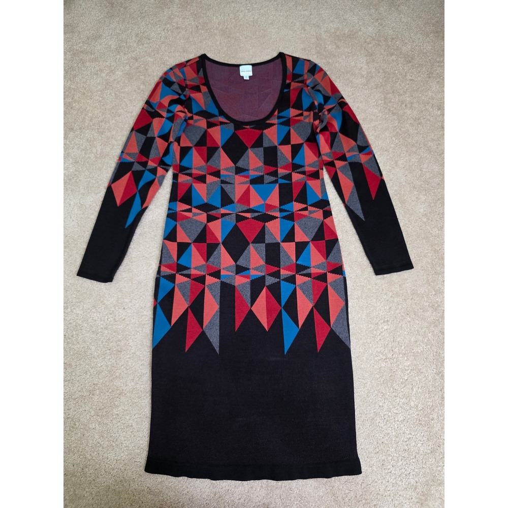 Plenty by Tracy Reese Geometric Knit Sweater Dress Red Blue Black Medium
